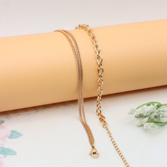Layered Rose Gold Necklace with Bold Link and Sleek Chain Design, XPNL0352 - Picture 10 of 12